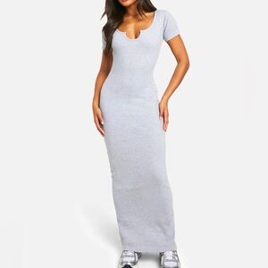 Boohoo Gray Ribbed Maxi Dress
